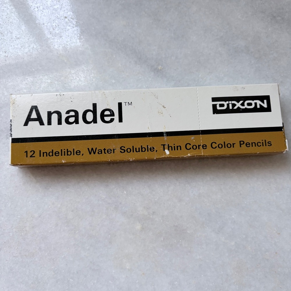 Vintage Dixon Anadel‎ Red 1940 Indelible Water Soluble Pencils 12 Count Box USA